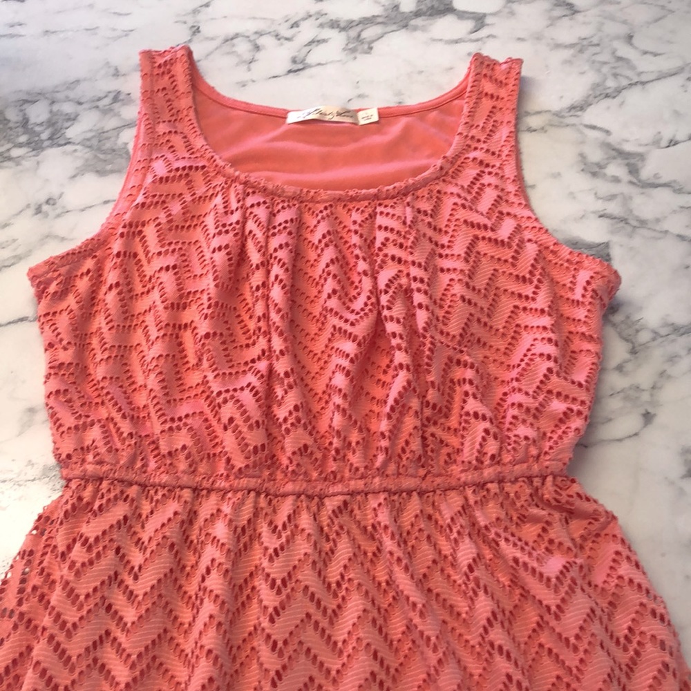 Floor Length Coral Mesh Overlay Maxi Dress